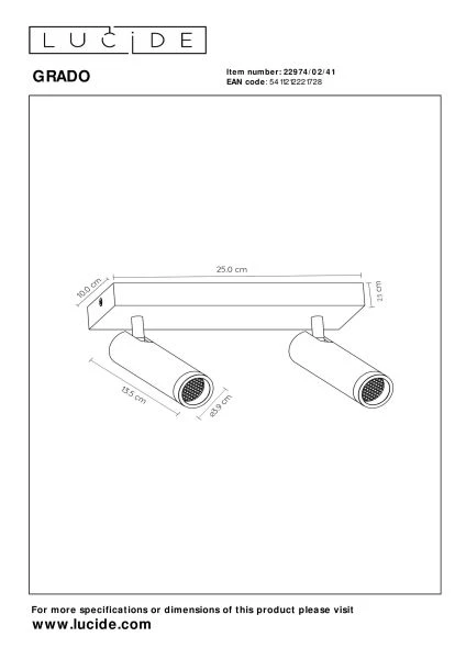 Lucide GRADO - Ceiling spotlight - 2xGU10 (MR11) - Taupe - technical